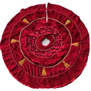 Dan Dee Red Velvet Christmas Tree Skirt Gold‎ Velvet Tree Design Satin Back Ties